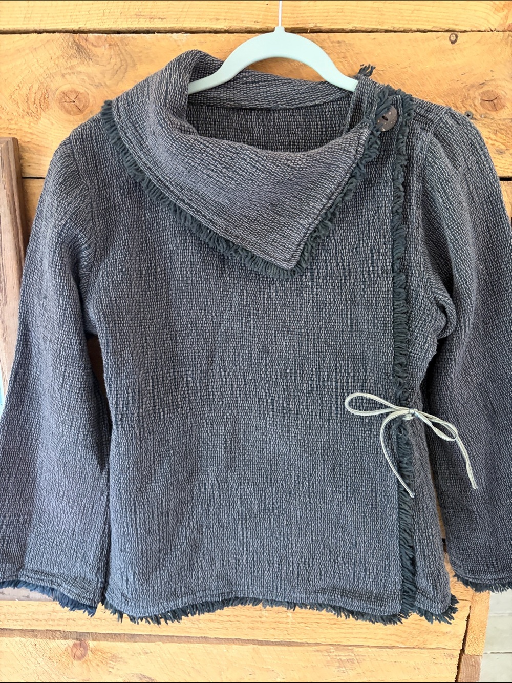 Women's Gray Fringe Wrap Cardigan Sweater
